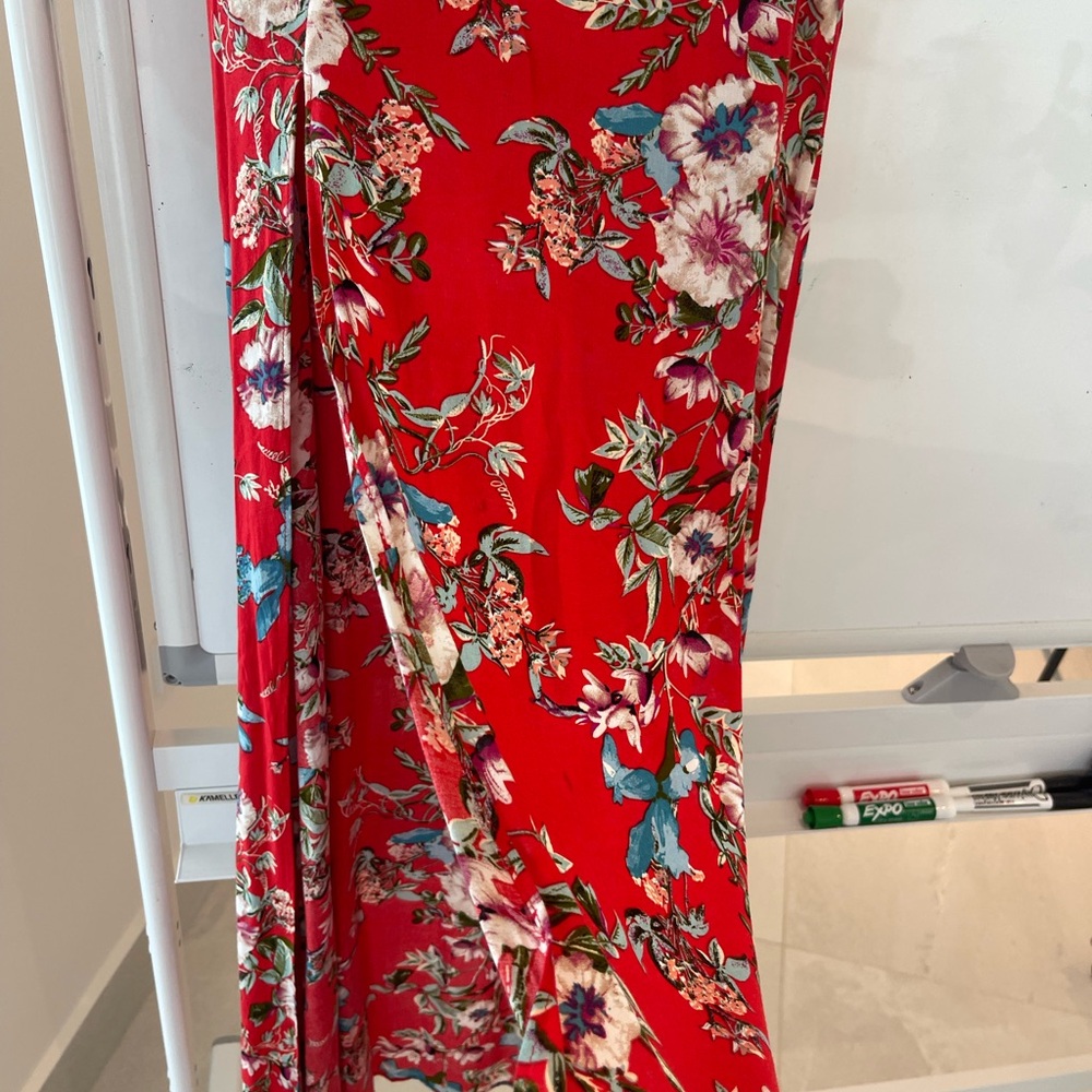 XIX Palm Floral Red Maxi Skirt